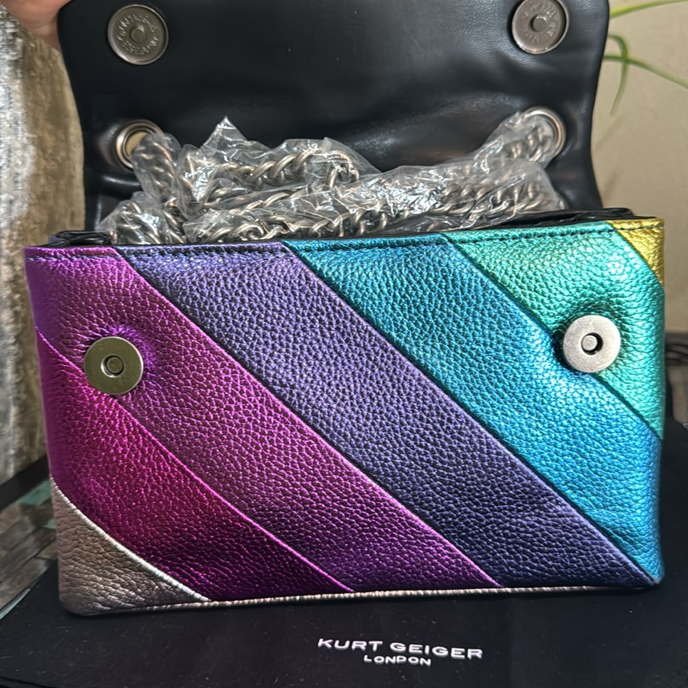 Kurt Geiger Rainbow Metallic Diagonal Stripe Shoulder Bag - Picture 13 of 16